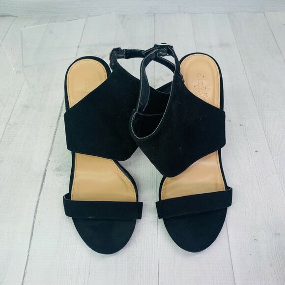 Charlotte Russe JACKIE Textle Suede Block Ankle Strap High Heel Sandals Size 8 - Picture 4 of 12